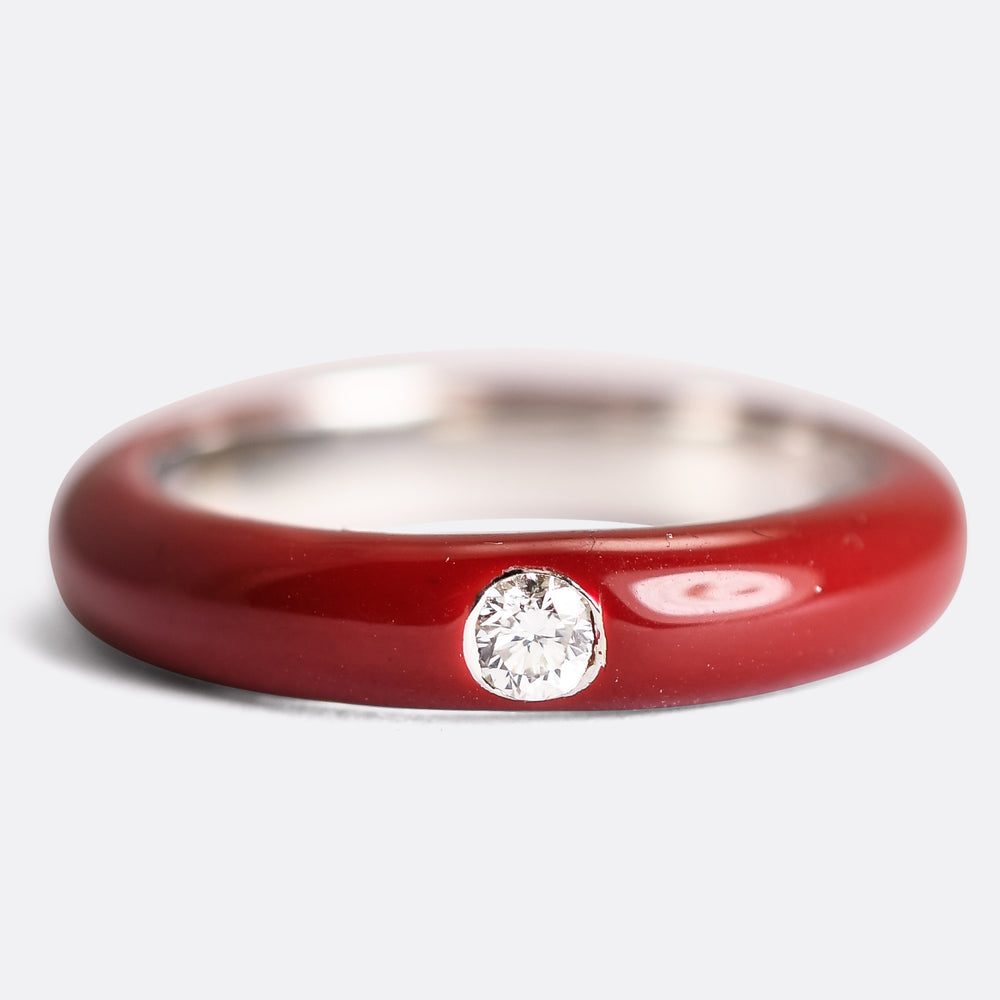 Vintage Diamond & Red Enamel Band