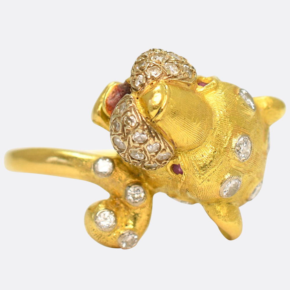 Vintage Diamond & Ruby 18k Gold Leopard Ring
