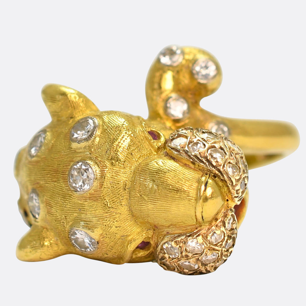 Vintage Diamond & Ruby 18k Gold Leopard Ring