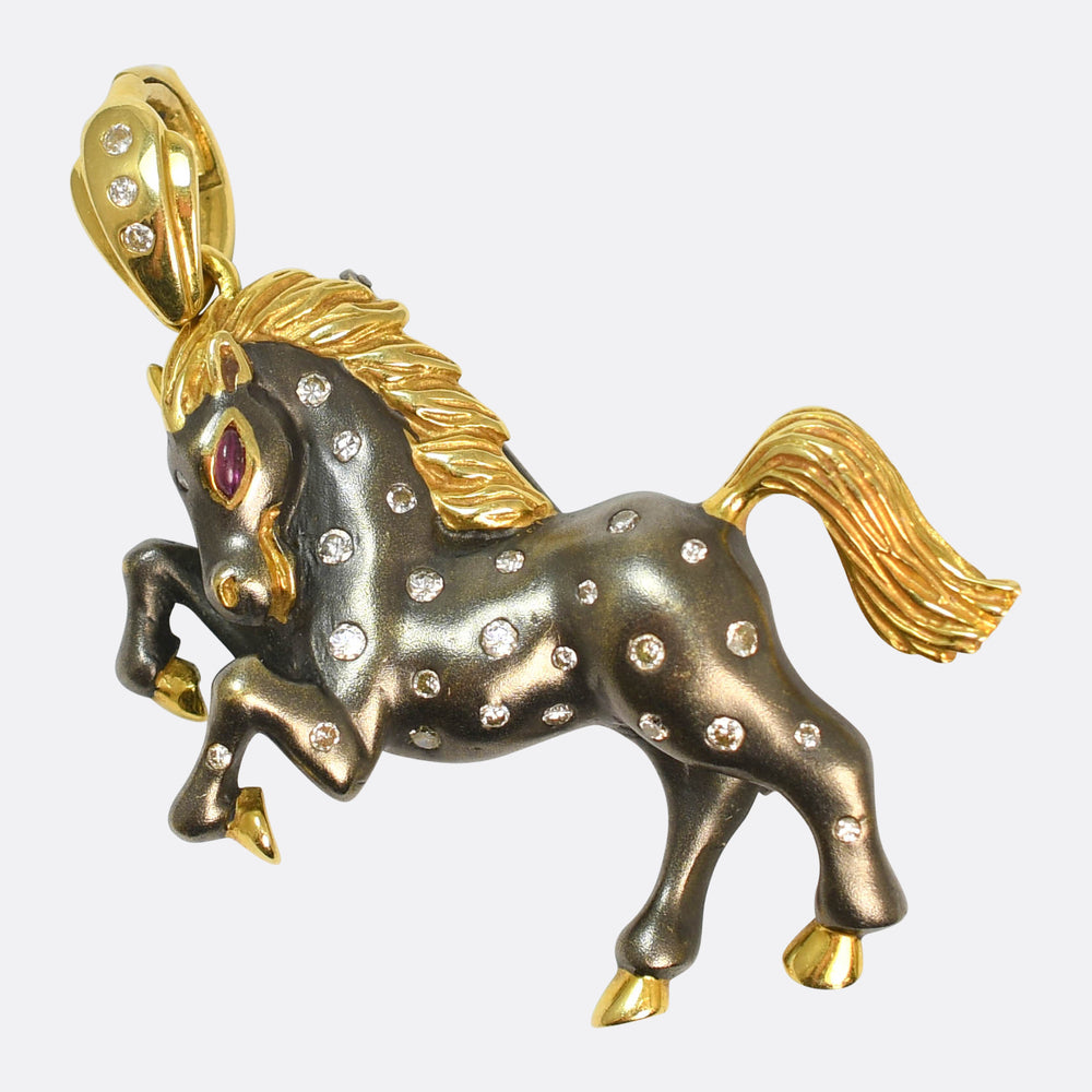 Vintage Diamond & Ruby Horse Brooch Pendant