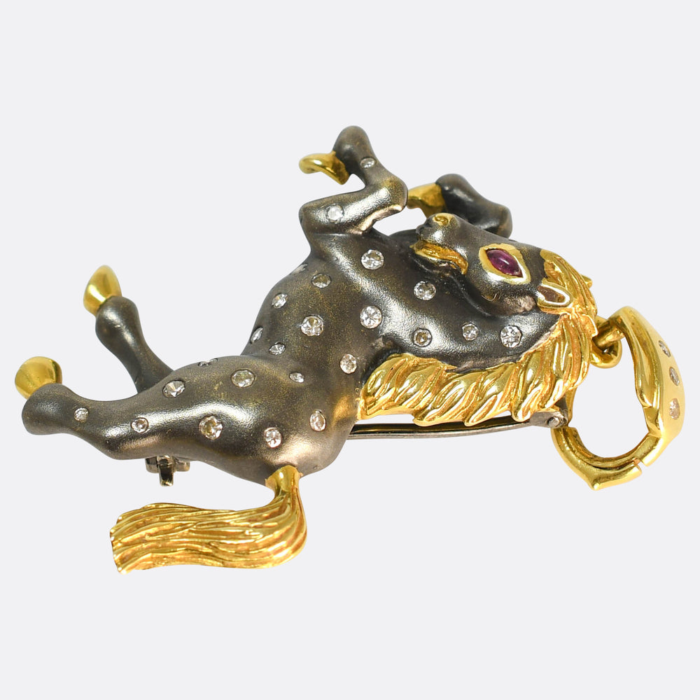 Vintage Diamond & Ruby Horse Brooch Pendant