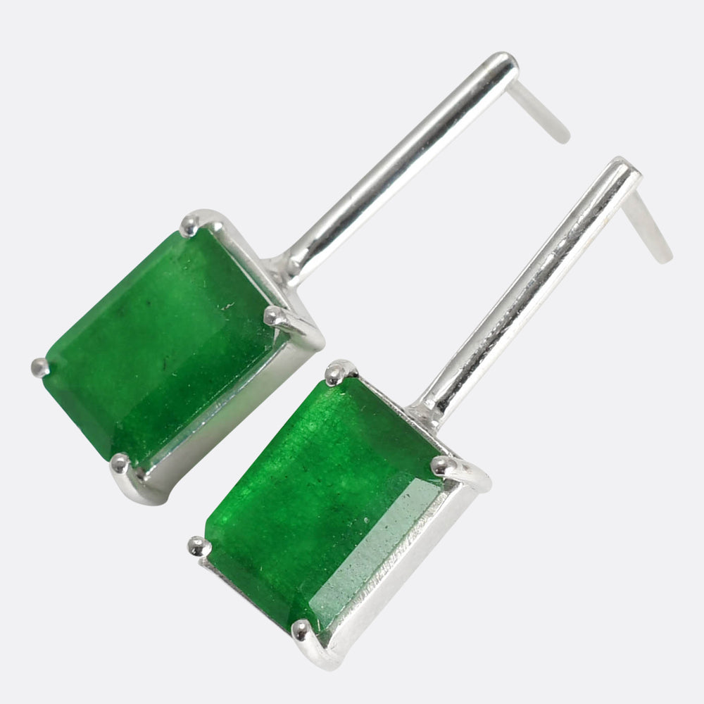 Vintage Emerald Solitaire Drop Earrings