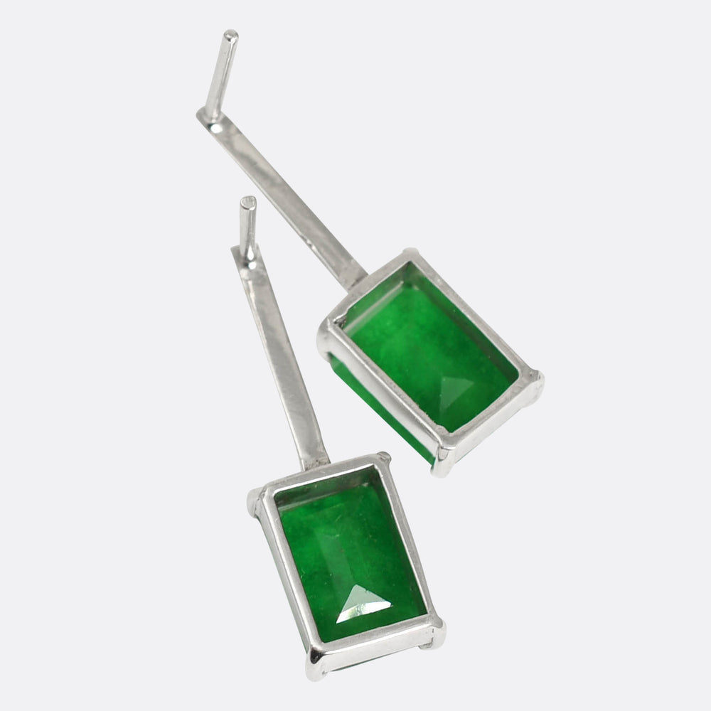 Vintage Emerald Solitaire Drop Earrings
