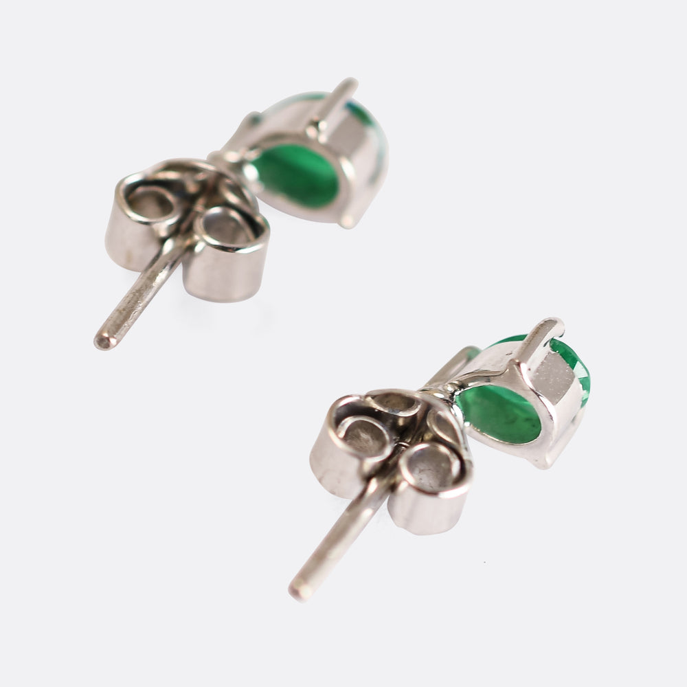 Vintage Emerald Solitaire Stud Earrings