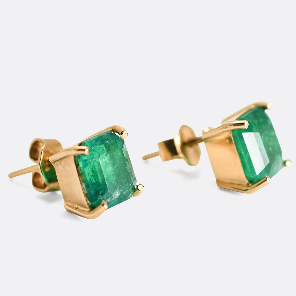 Vintage Emerald Solitaire Stud Earrings