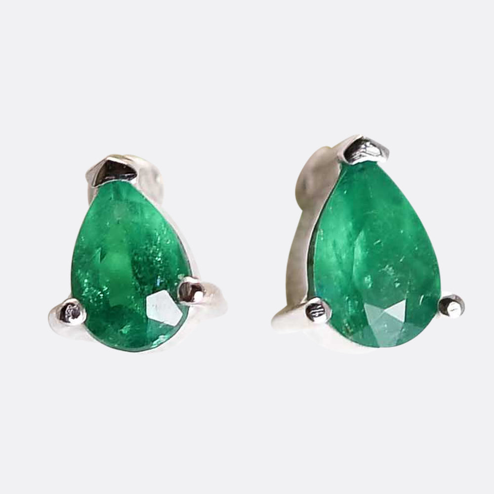 Vintage Emerald Solitaire Stud Earrings