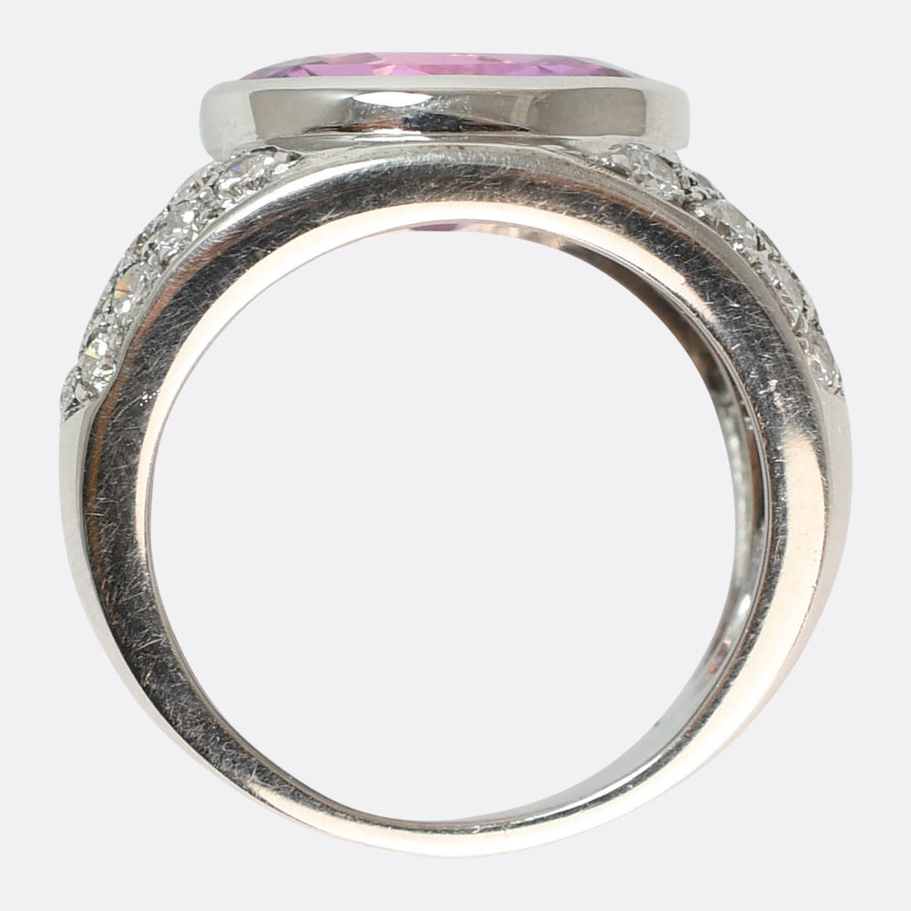 Vintage French 5.68ct Pink Topaz & Diamond Statement Ring