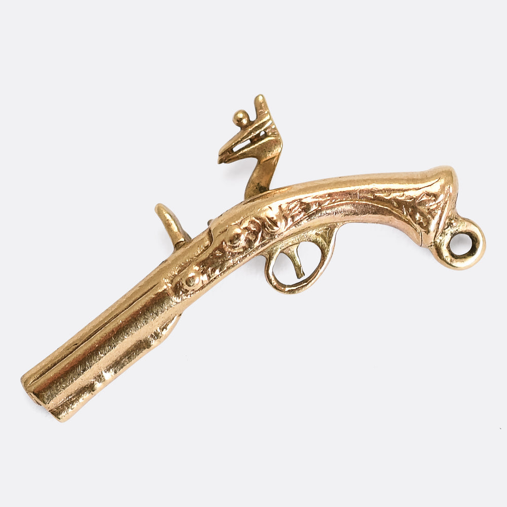 Vintage Gold Flintlock Pistol Charm