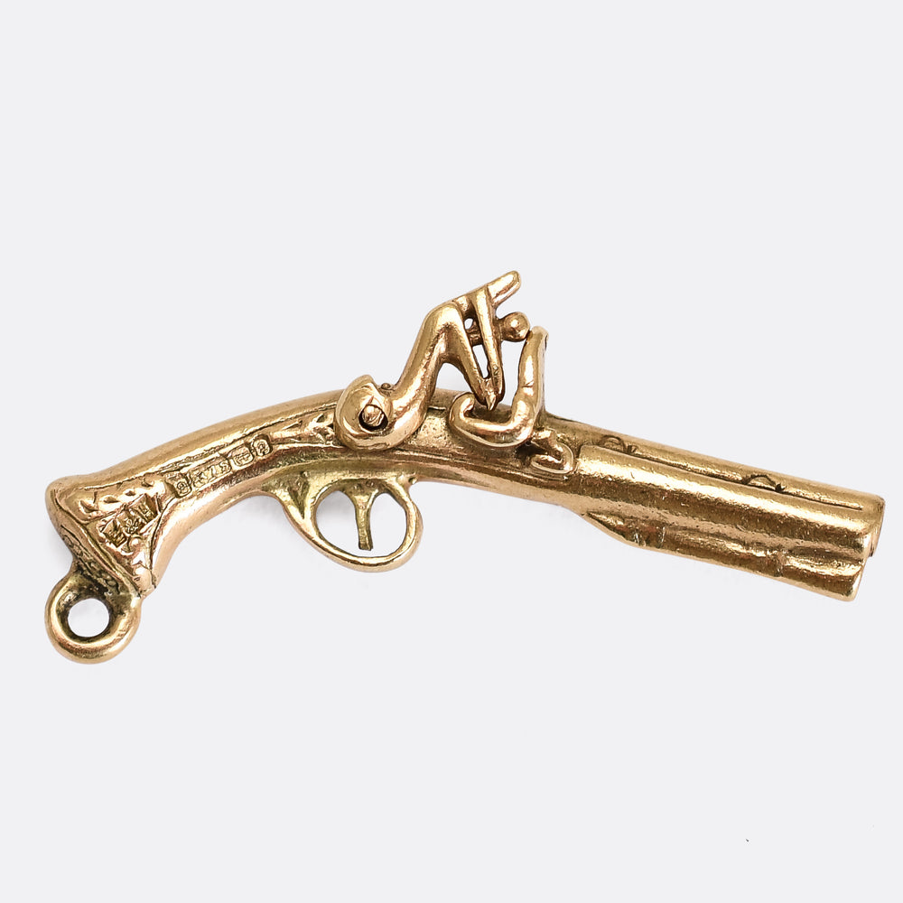 Vintage Gold Flintlock Pistol Charm