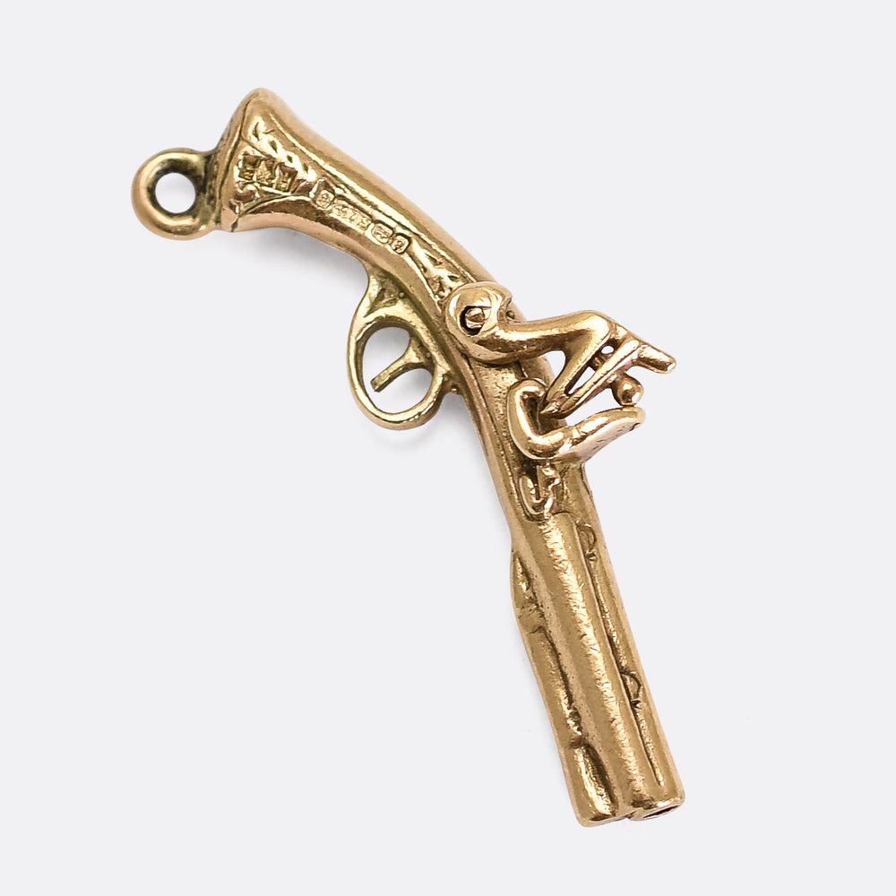 Vintage Gold Flintlock Pistol Charm