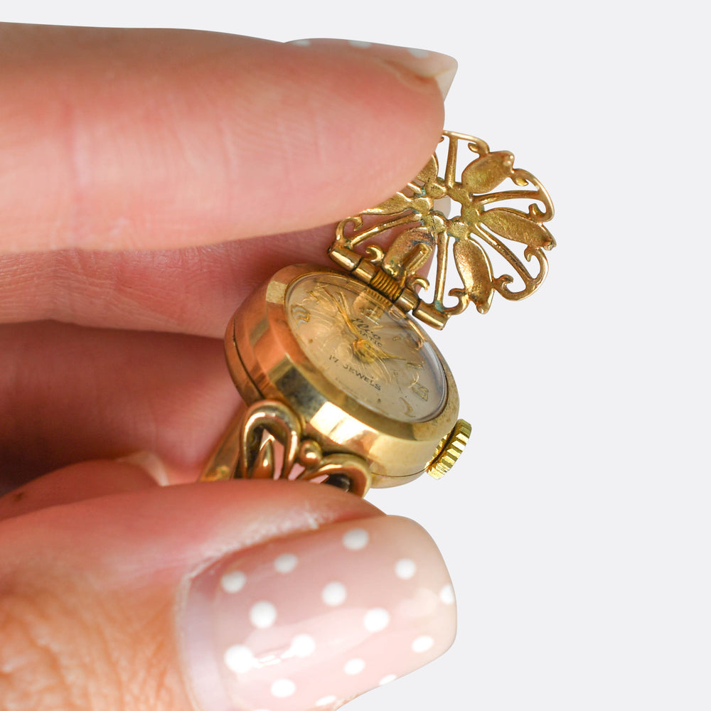 Vintage Gold Floral Watch Ring