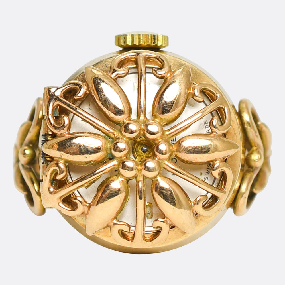 Vintage Gold Floral Watch Ring