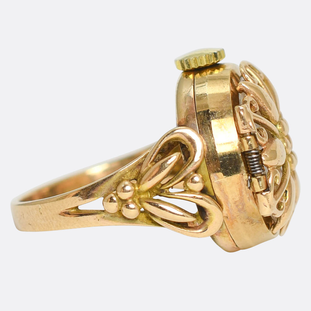 Vintage Gold Floral Watch Ring