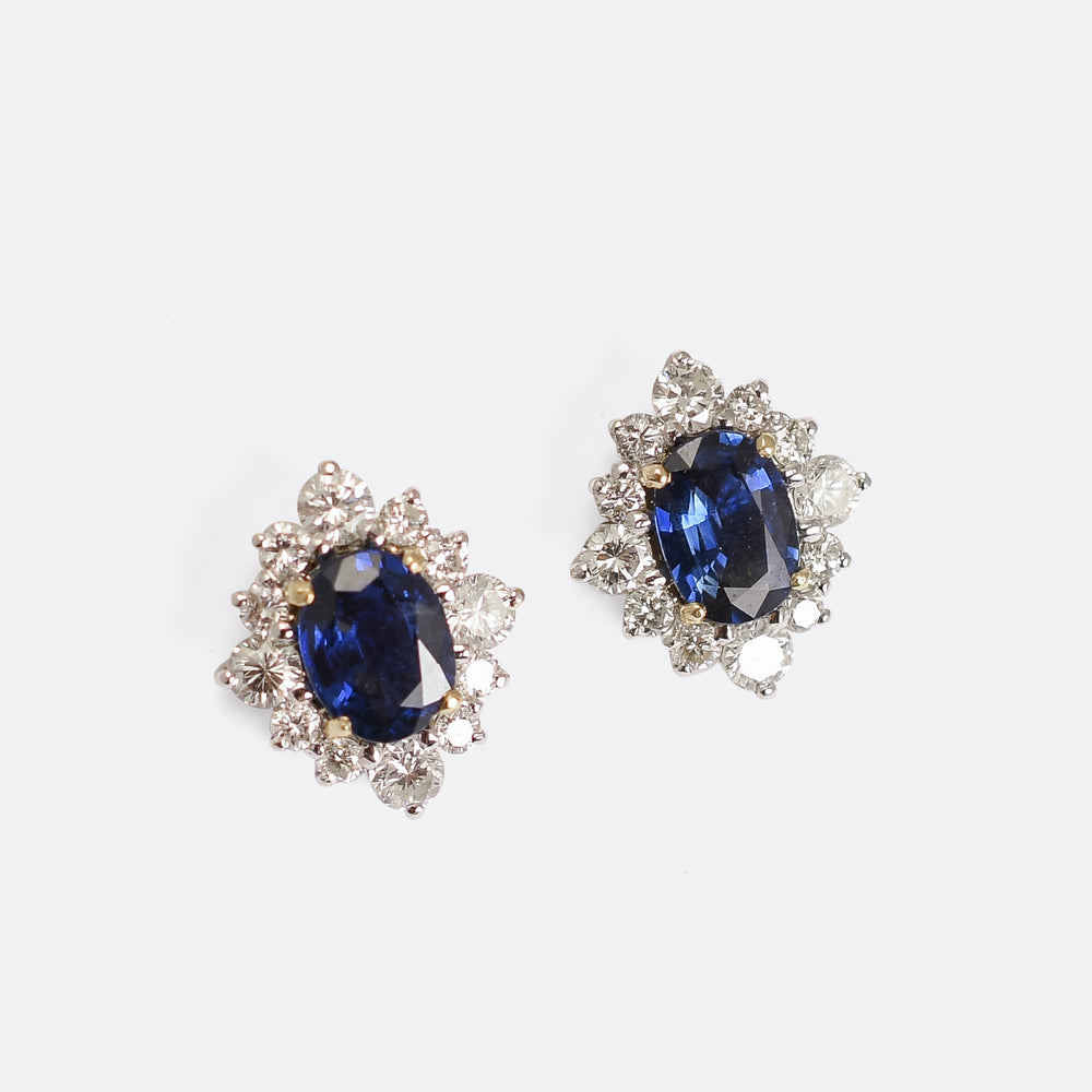 Vintage Sapphire & Diamond Cluster Earrings