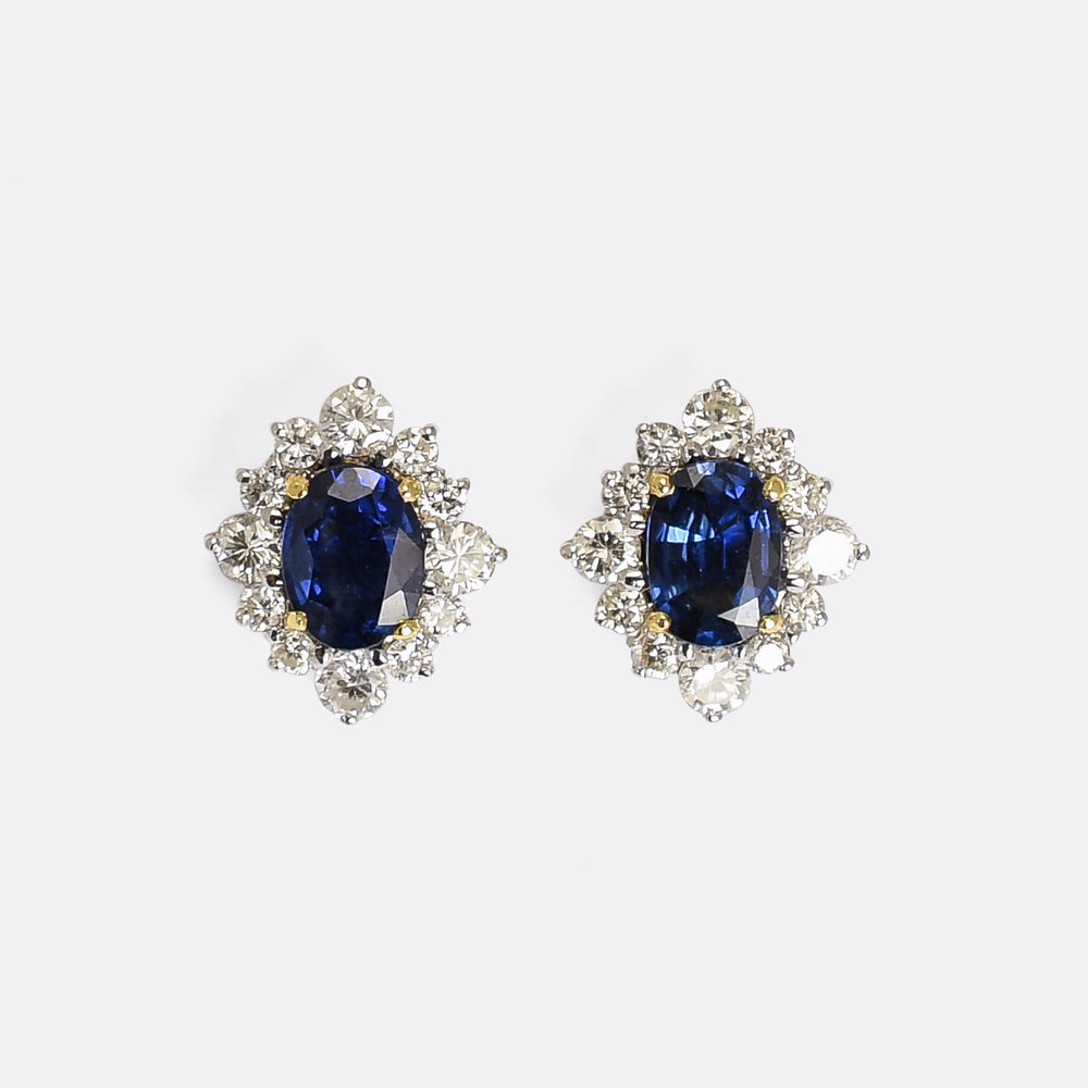 Vintage Sapphire & Diamond Cluster Earrings