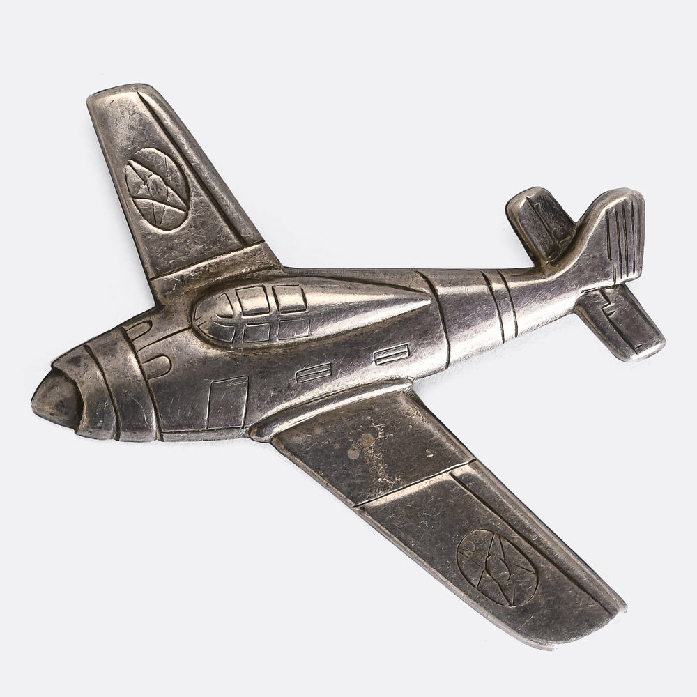 WW2 Silver Fighter Aircraft Sweetheart Brooch