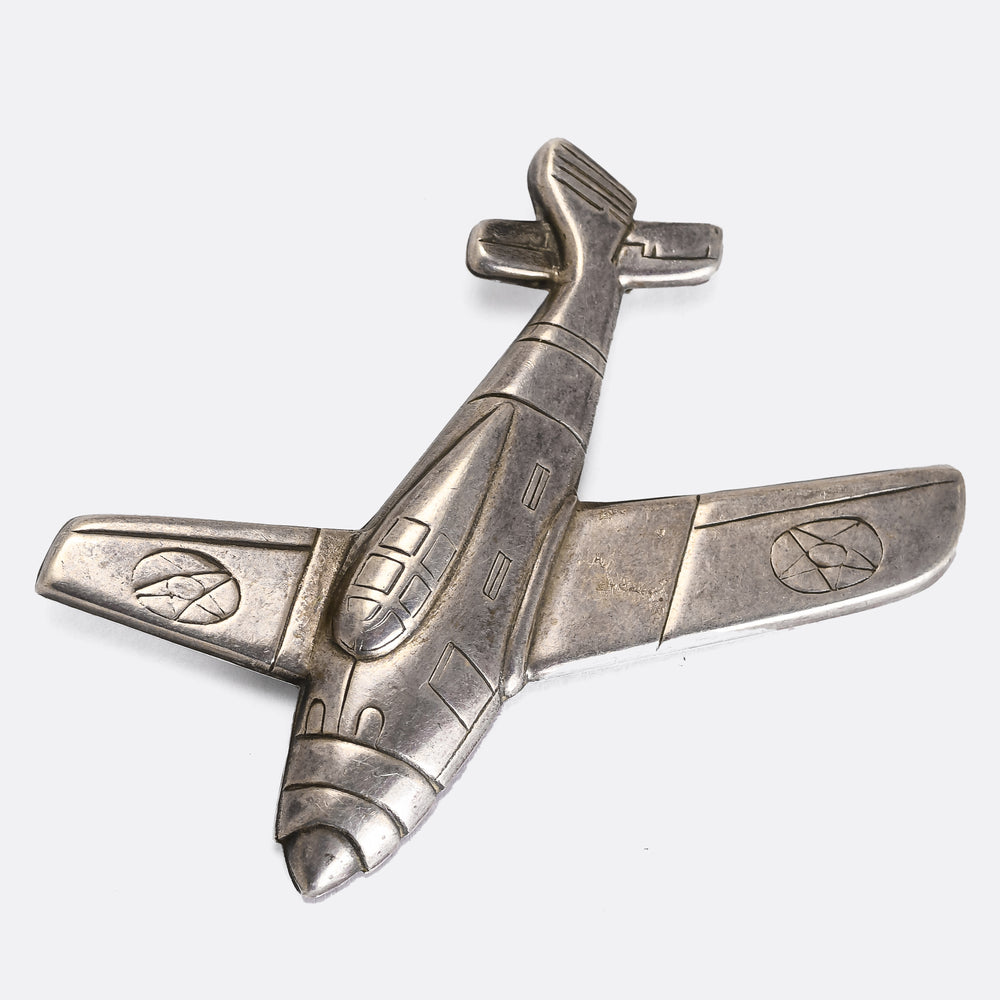 WW2 Silver Fighter Aircraft Sweetheart Brooch