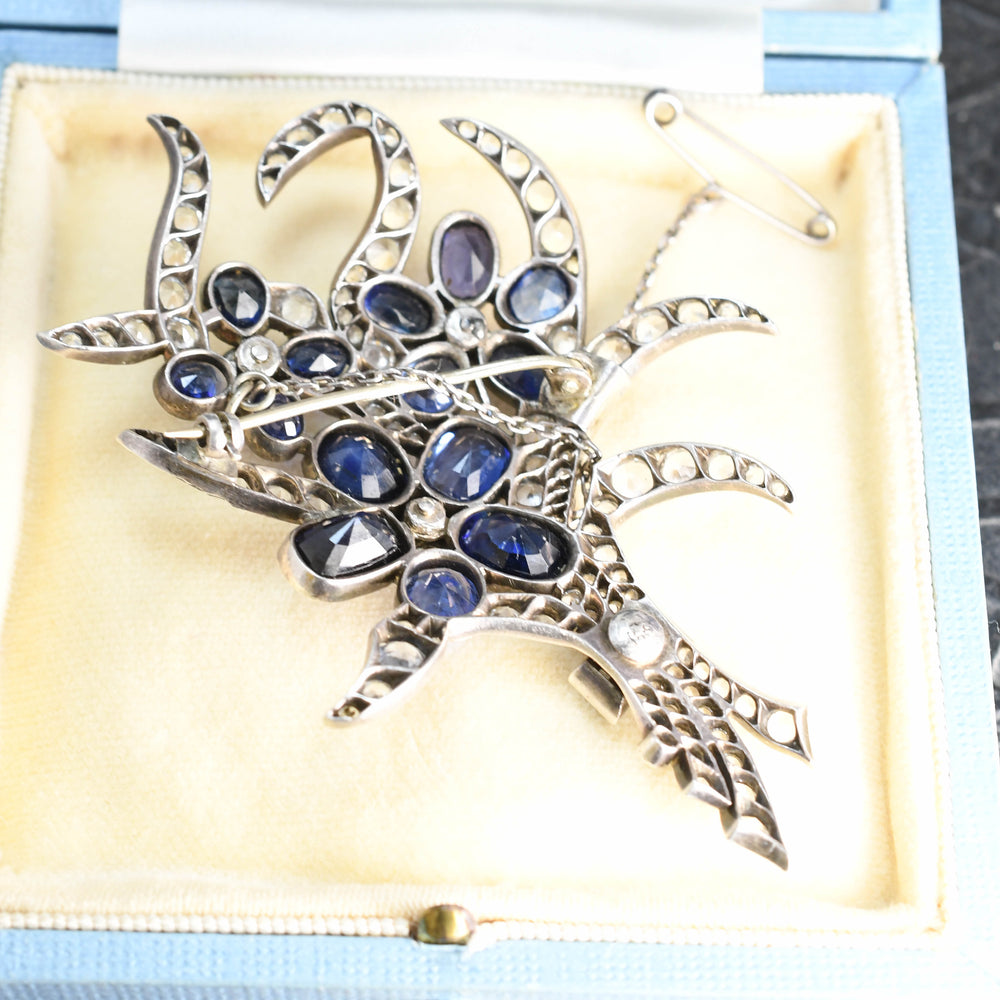 Antique multi sapphire flower spray brooch. c1900