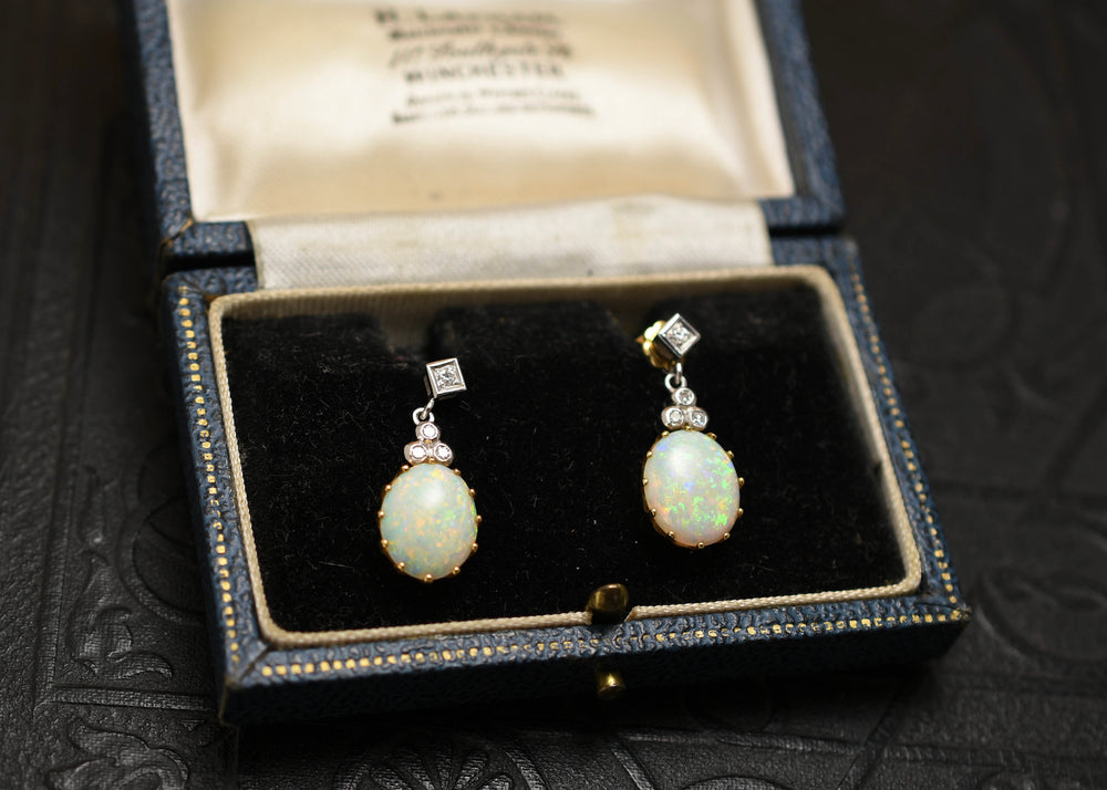 1940's Diamond & Opal Earrings