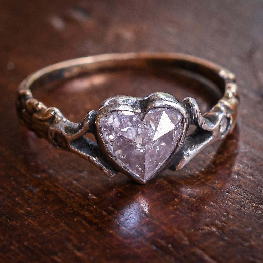 Georgian Pink Heart Diamond Solitaire Ring