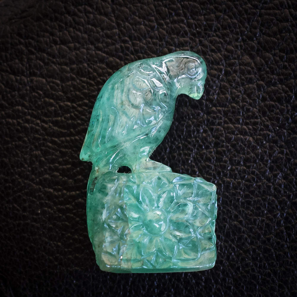Pair of Carved Emerald Parrots