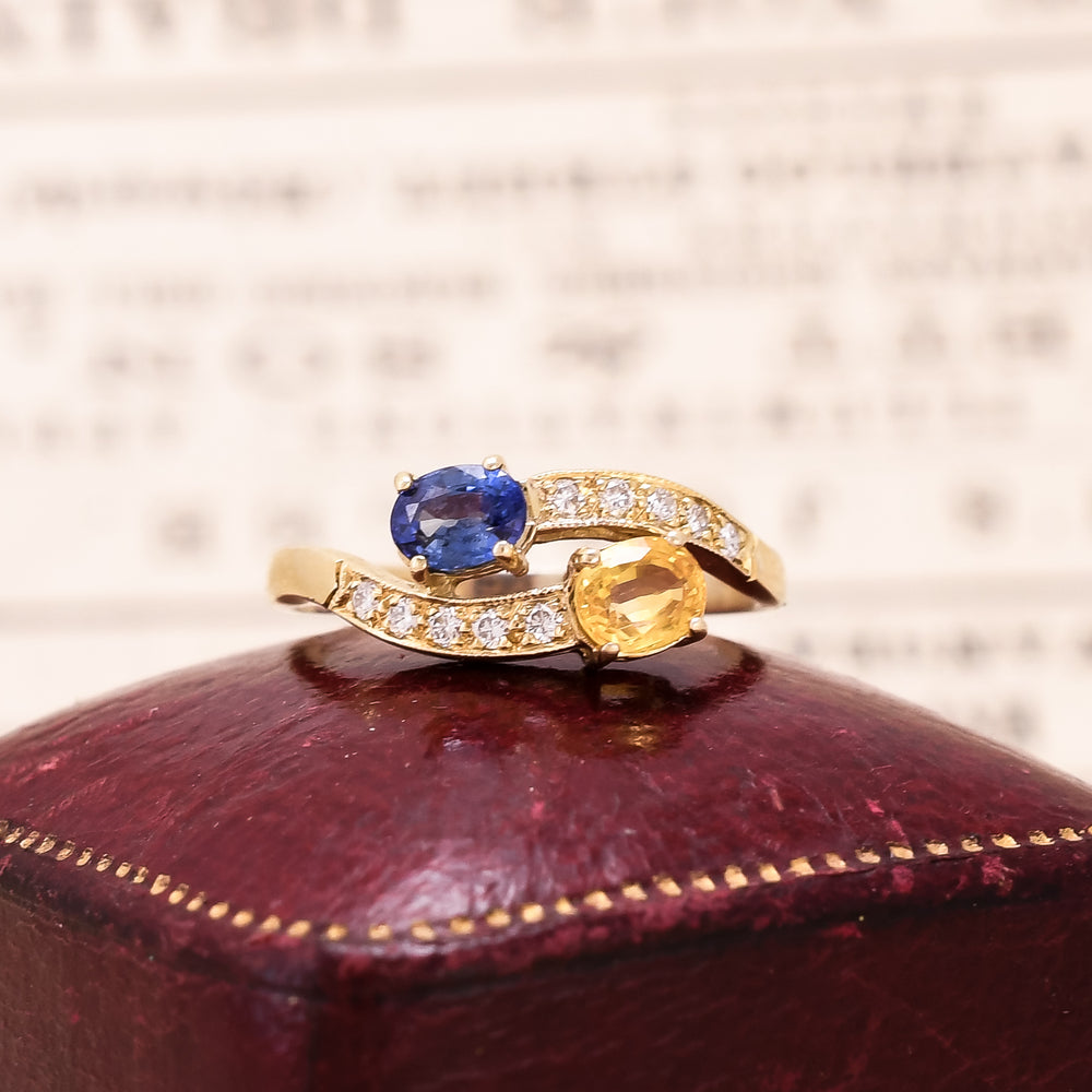 Vintage Yellow & Blue Sapphire Toi Et Moi Ring