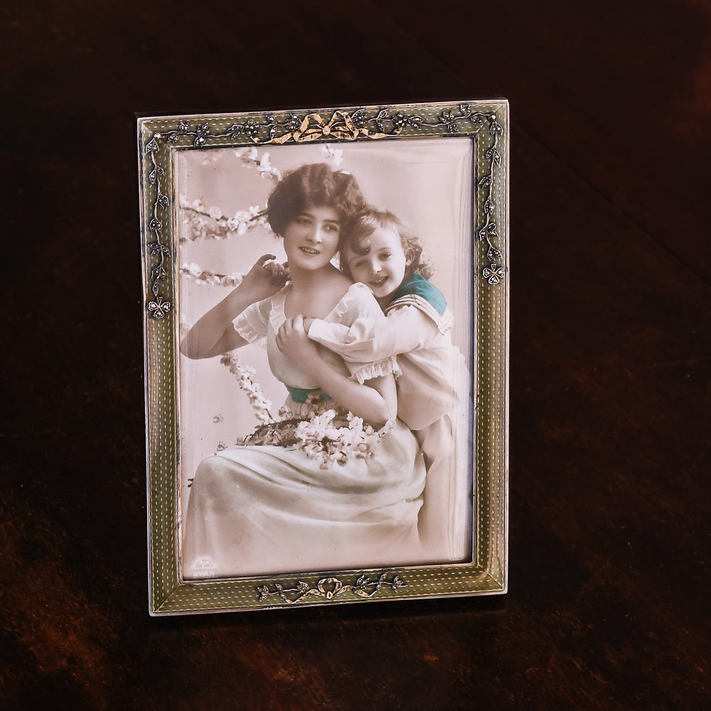 Edwardian Guilloché Enamel Silver Photo Frame