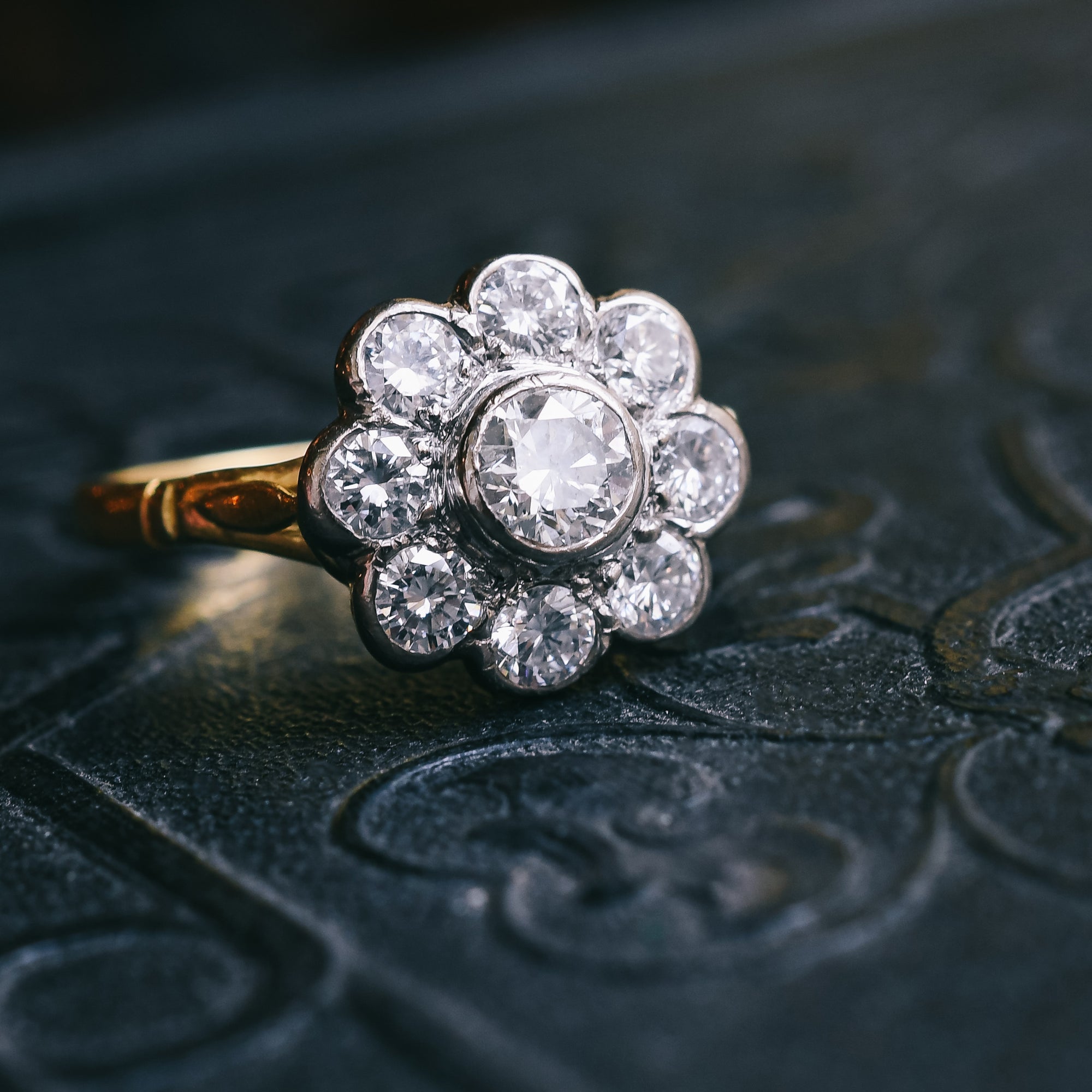 Daisy Round Halo Engagement Ring Vintage Inspired style