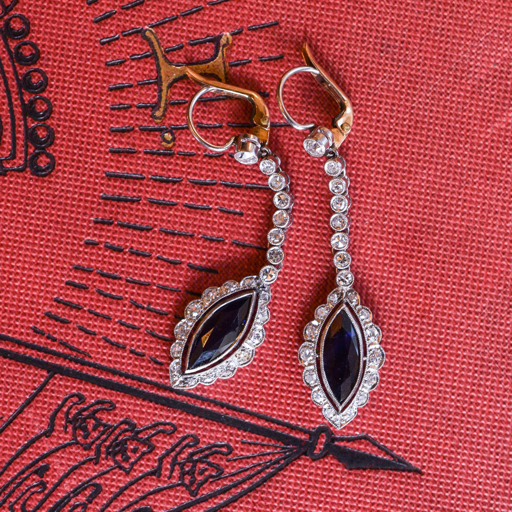 Edwardian Sapphire & Diamond Snake Earrings