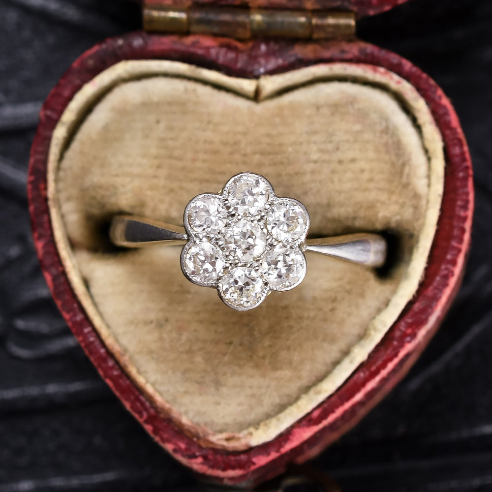 Edwardian Transitional Cut Diamond Daisy Ring