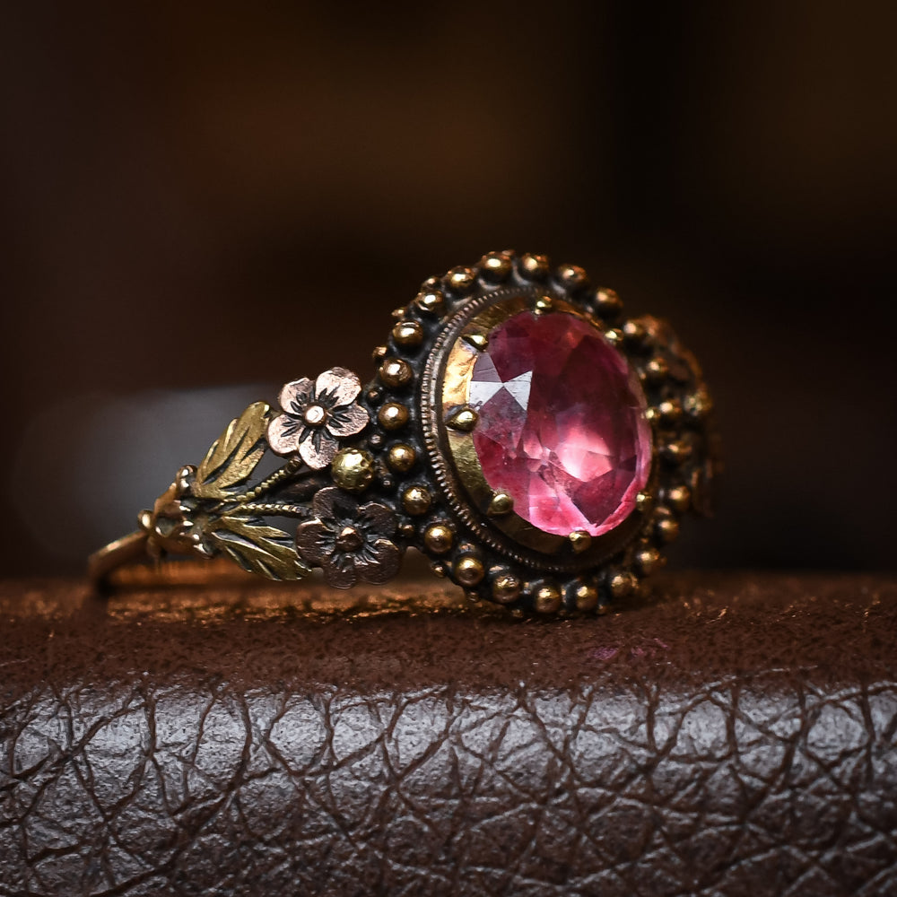 Georgian Pink Topaz Floral Solitaire Ring