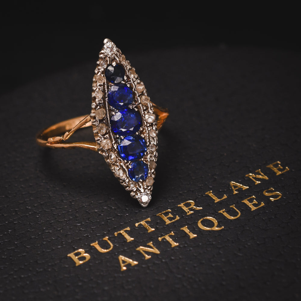 Victorian Sapphire & Diamond Marquise Cluster Ring