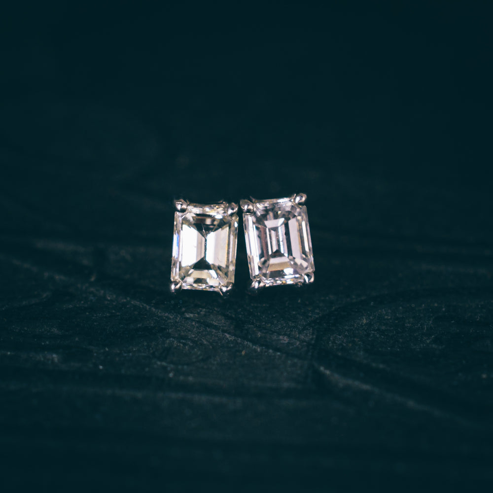 Emerald Cut Diamond Solitaire Stud Earrings
