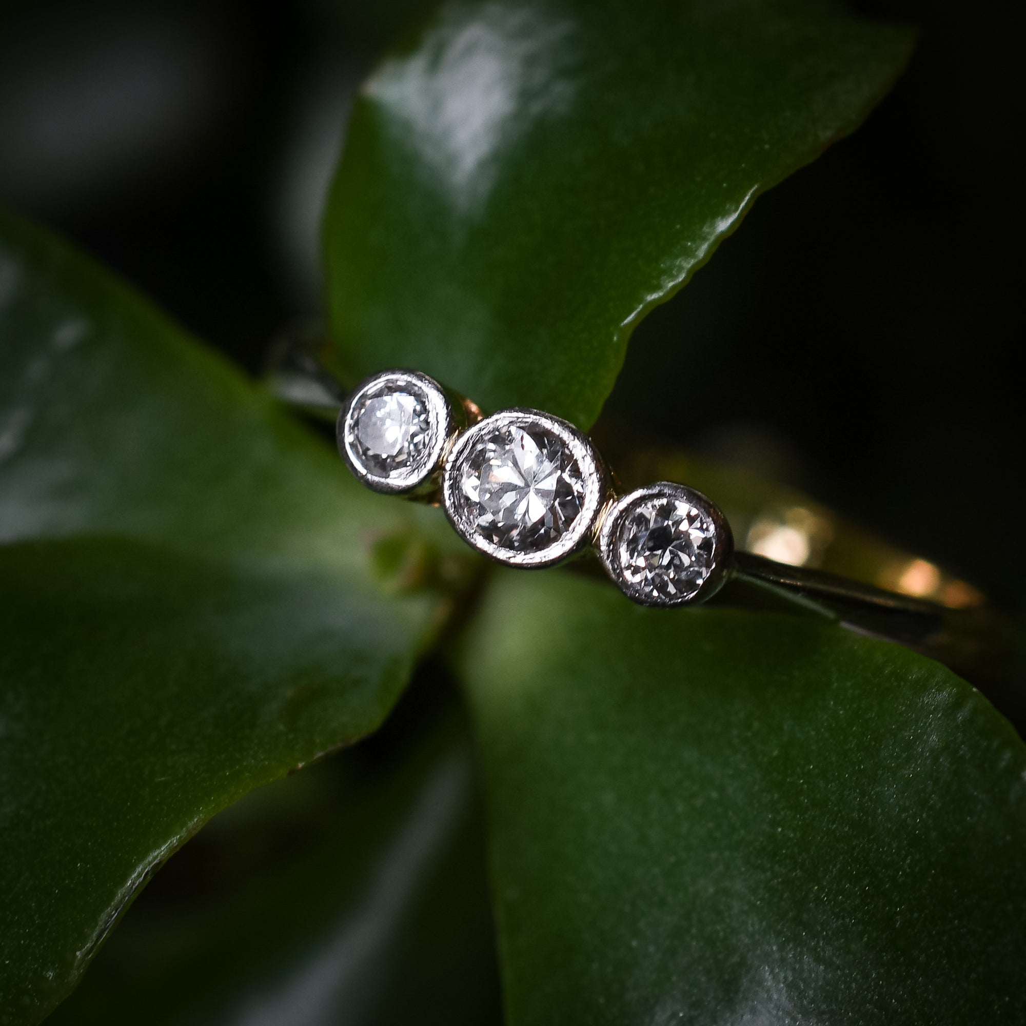 Bezel set trilogy diamond ring Clearance