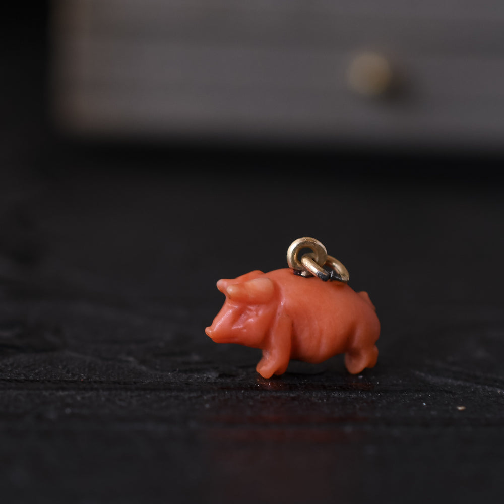 Early Victorian Coral Lucky Pig Charm