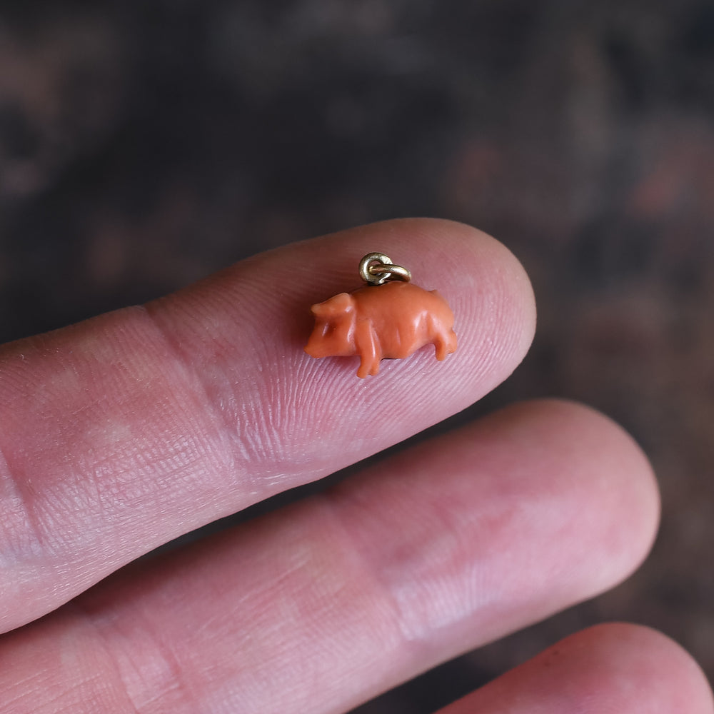 Early Victorian Coral Lucky Pig Charm