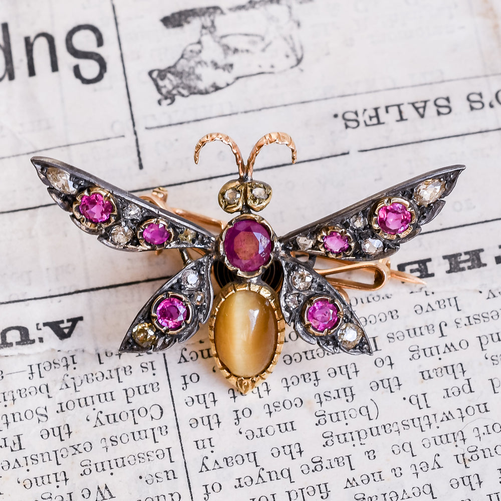 Victorian Gemset Bug 'En Tremblant' Brooch