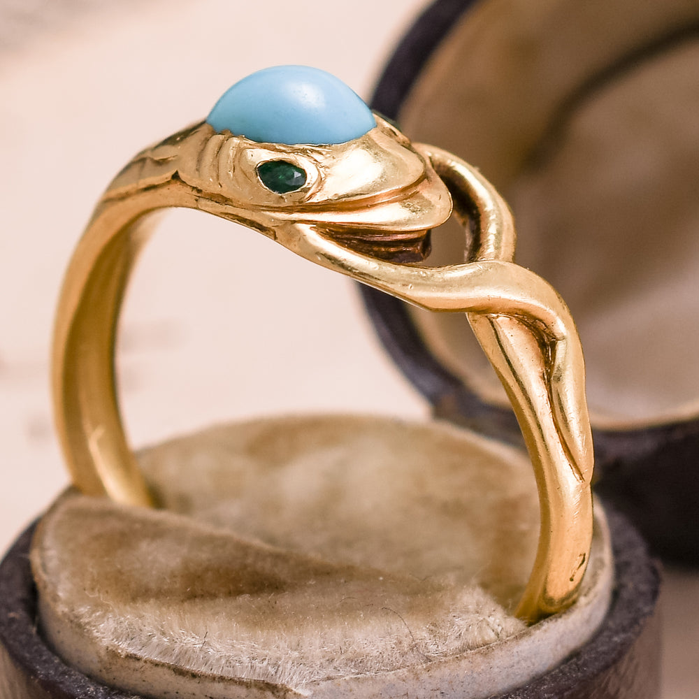 Victorian Turquoise & Emerald Ouroboros Ring