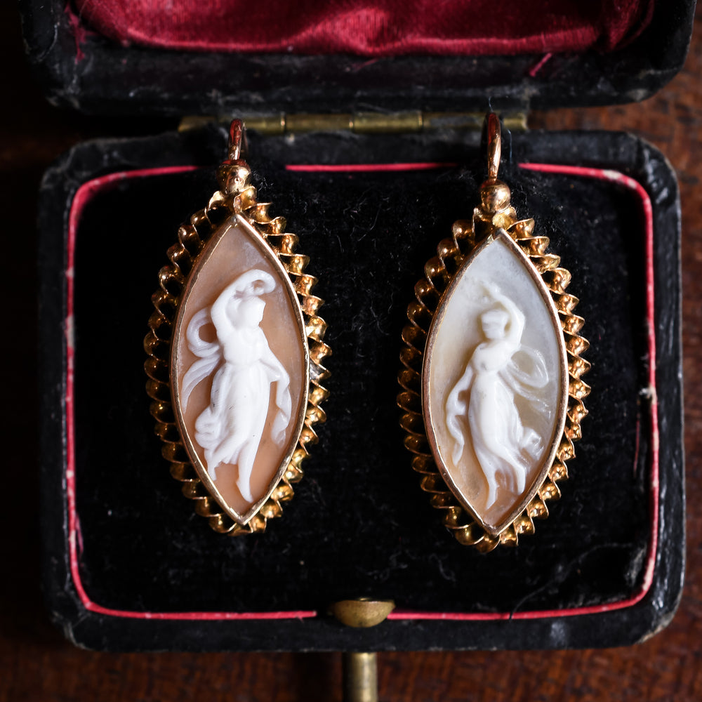 Victorian Navette Neoclassical Cameo Earrings