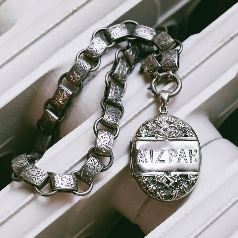 Victorian MIZPAH Silver Locket & Collar Necklace