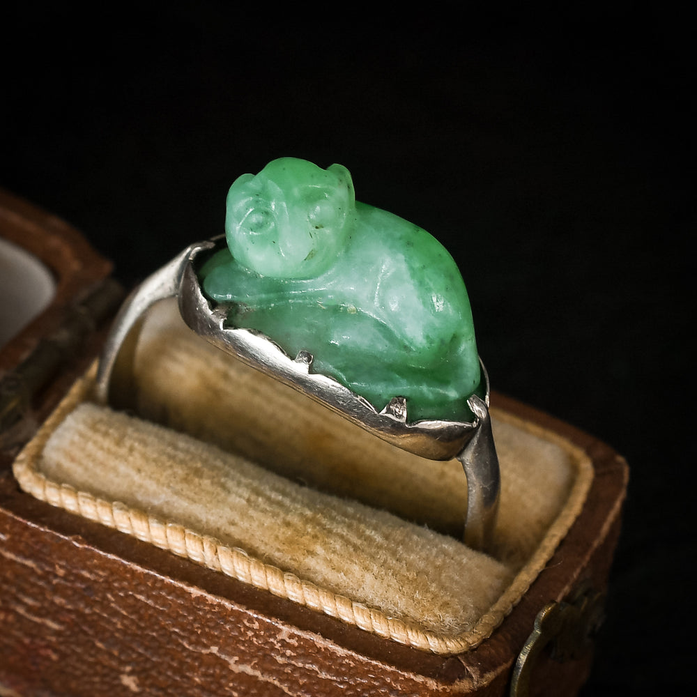 Art Deco Jade Cat Ring