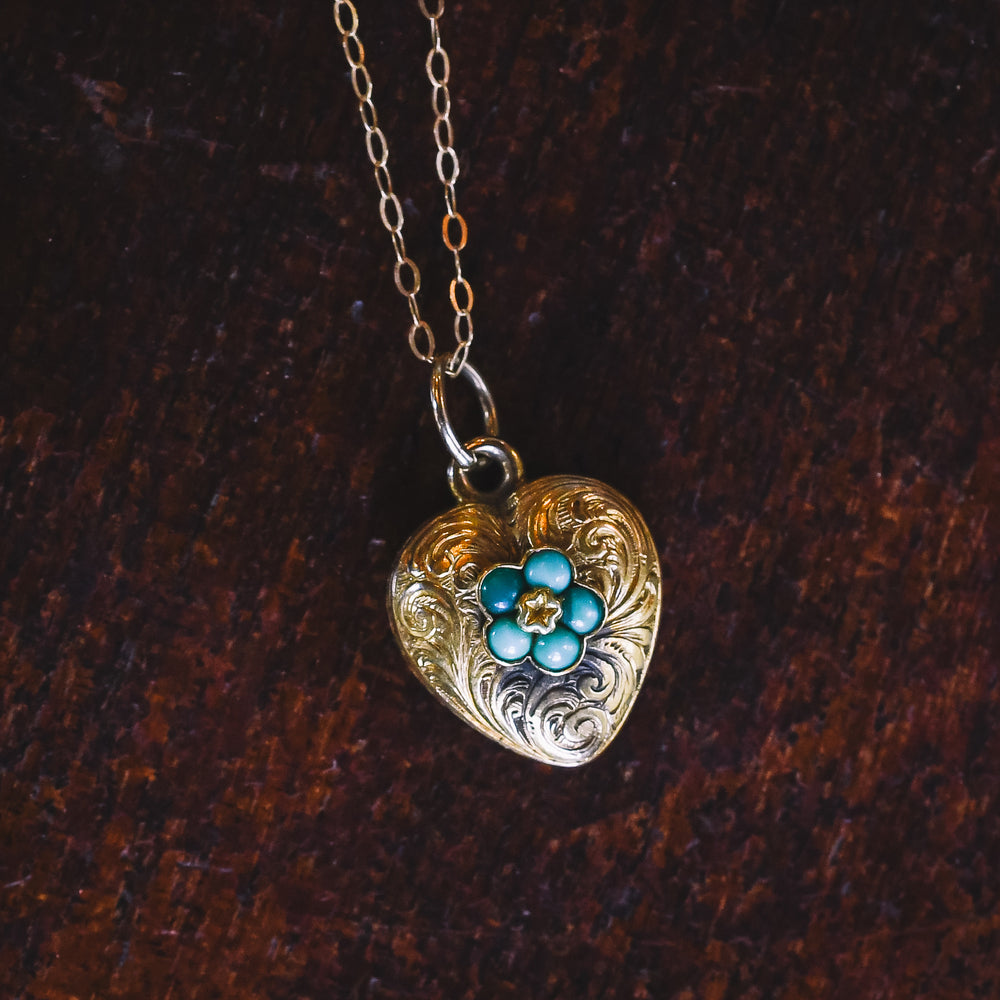 Mid Victorian Turquoise Pansy Heart Locket
