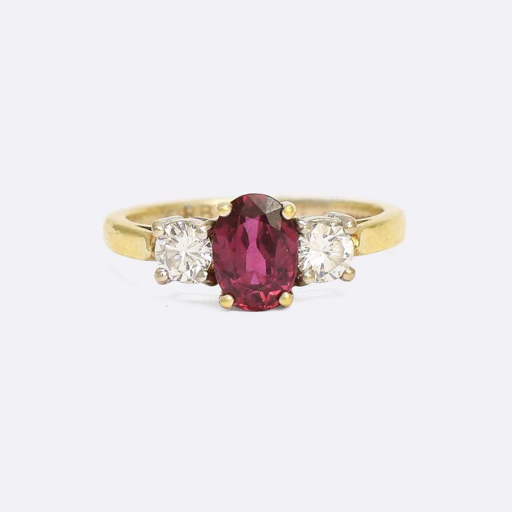 Mid Century Ruby & Diamond Trilogy Ring