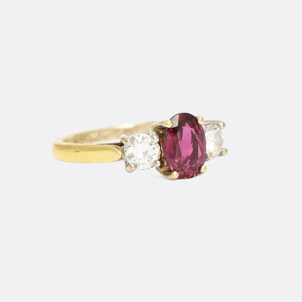 Mid Century Ruby & Diamond Trilogy Ring