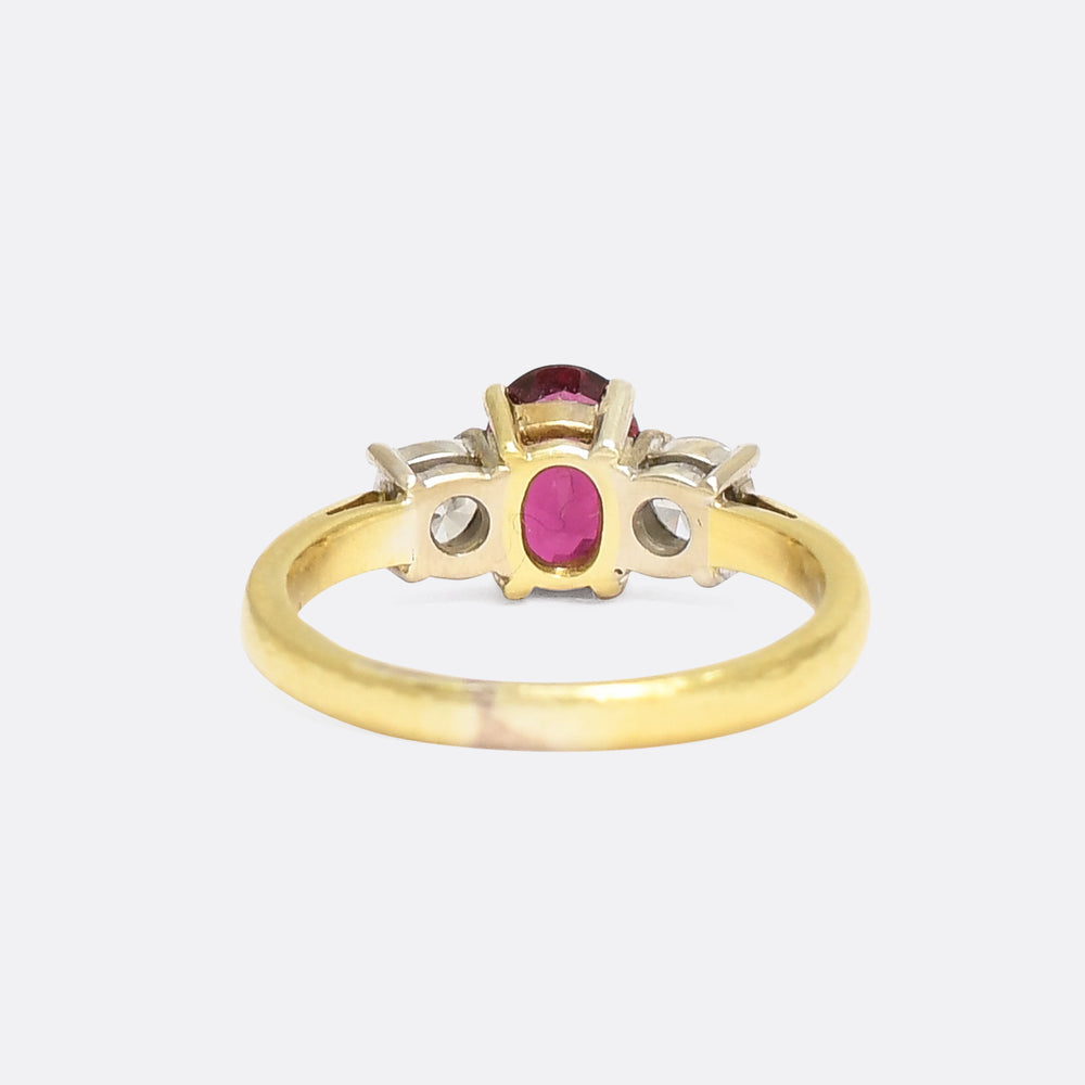 Mid Century Ruby & Diamond Trilogy Ring