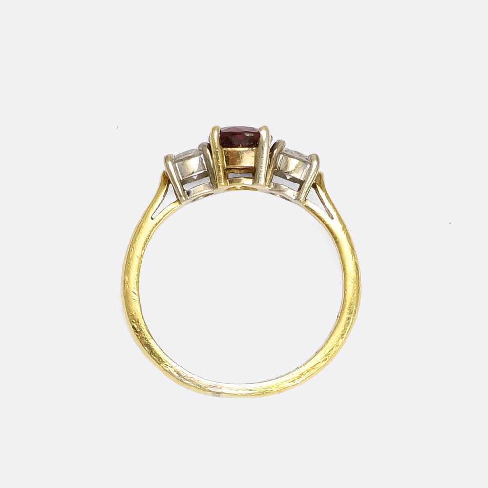Mid Century Ruby & Diamond Trilogy Ring