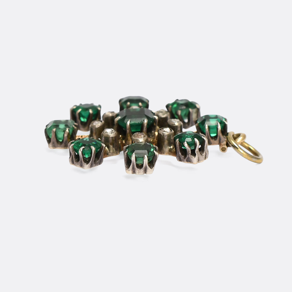 Victorian Emerald Paste & Diamond Starburst Pendant
