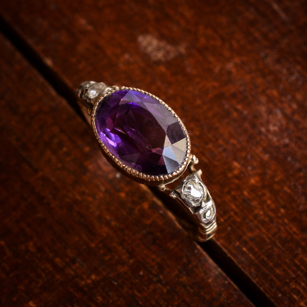 Georgian Amethyst & Diamond Solitaire Ring