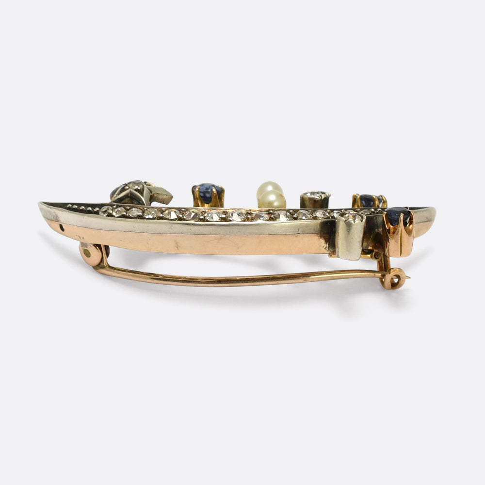 Victorian Celestial Shooting Star & Crescent Moon Brooch