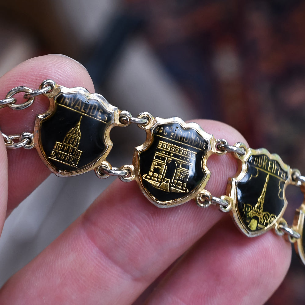 1930s Enamel PARIS Souvenir Bracelet